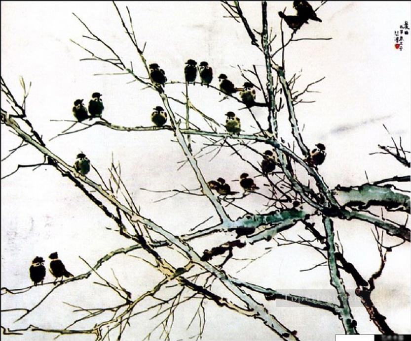 Xu Beihong birds on branch old Chinese Oil Paintings